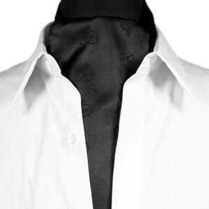 Mens Black Tonal Pattern Ascot Cravat Formal Wedding Necktie Scarf Classic